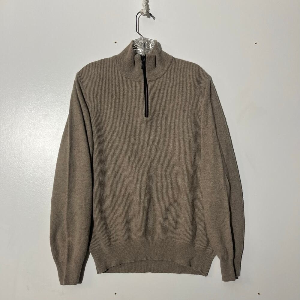 Filippo Riberti Quarter Zip Brown Wool Cashmere Pullover Sweater Men's Size XL